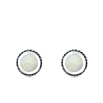 Round Stud Earrings Lab Created White Opal 925 Sterling Silver (7mm)